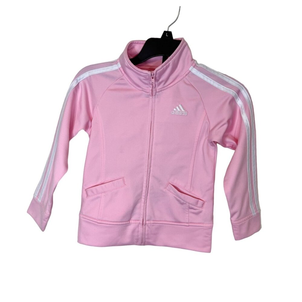Adidas Girls Pink & White Full Zip Athletic Track Long‎ Sleeve Jacket Size 4T